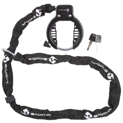 M-Wave M-WAVE Ringchain Rahmenschloss mit Kette Rahmenschloss mit befestigter Kette, Schlüssel, 63 mm Öffnung, Kettenlänge 1.500 mm