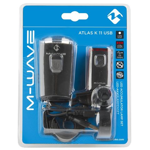 M-Wave MWave M-WAVE Akku-Beleuchtungsset ATLAS K 11 USB schwarz 28 lx