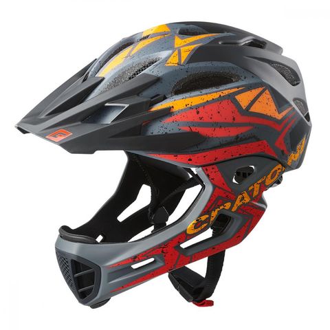 Cratoni Cratoni C-Maniac Pro MTB-Fahrradhelm, schwarz/rot/orange matt, Größe S/M (52-56 cm), 16 Belüftungsöffnungen, abnehmbares Visier und Kinnbügel