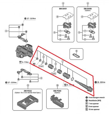 Shimano SHIMANO Pedalachse Baugruppe f.PD-M9200, B.C.9/16"x20T.P.I., links, f.3mm kürzere Achse - 9200, 16", 3mm
