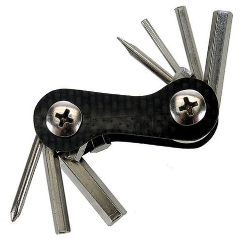 M-Wave M-WAVE Mini-Carbon Multi-Werkzeug 7-tlg. - ultraleichtes Fahrrad-Multitool mit Carbon-Seitenteilen