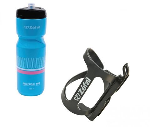 Zéfal Zefal 1x Trinfklaschenhalter WIIZ schwarz mit 1x Zefal Trinkflasche Sense M80 cyan pink weiß 800ml