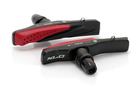 XLC XLC V-Brake Bremsschuhe BS-V03, 72 mm, 4er Set, schwarz/rot, 2-Komponenten-Gummi, Cartridge-System, optimiert für Nassbremsverhalten