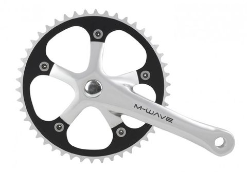 M-Wave MWave M-WAVE Kurbelgarnitur für Single Speed Alu poliert 165mm schwarzes Kettenblatt 1/2"x1/8" 46Zähne