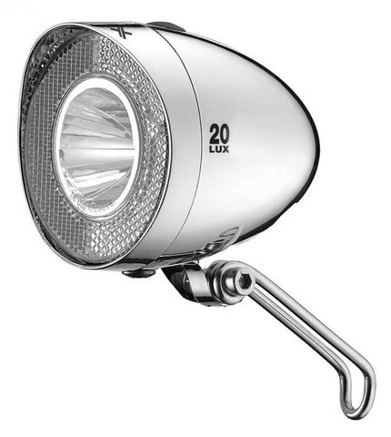 XLC XLC Retro LED Fahrrad-Scheinwerfer, batteriebetrieben, 20 Lux, StVZO-zugelassen, Chrom, wasserbeständig, inklusive Reflektor und Edelstahl-Halterung